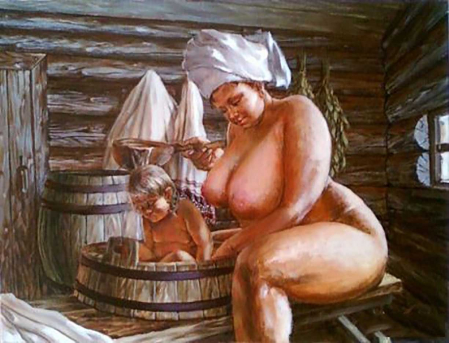 Голые пышные женщины в бане